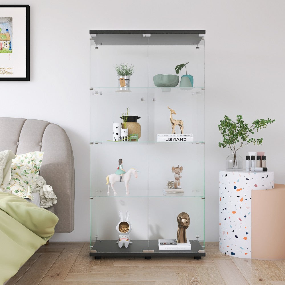 ya 28 2-Door Black Glass Display Cabinet - 4 Shelves,Curio Bookshelf for Living Room