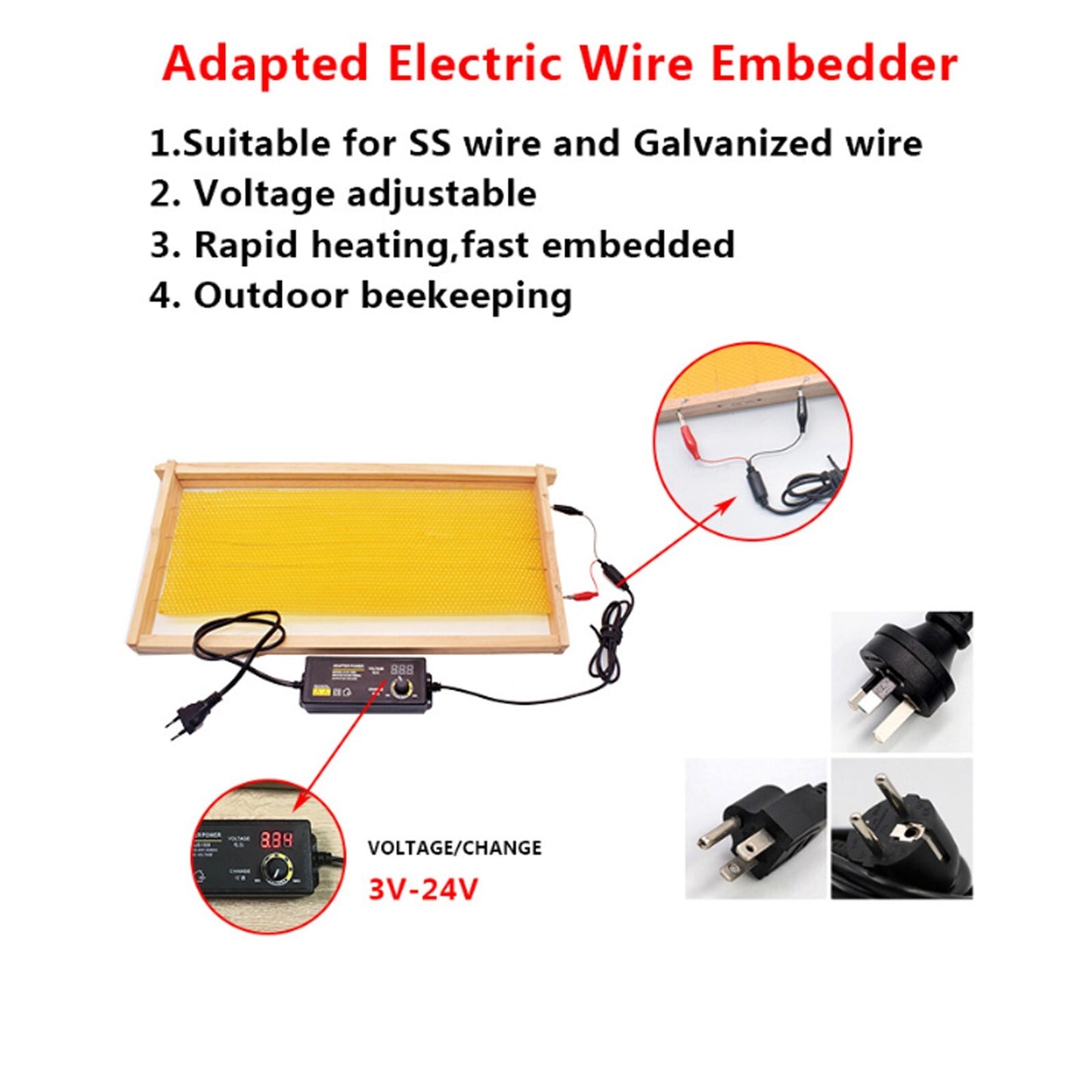Electric Embedder for Beehive Frame,3-36V Adjustable Beehive Installer Equipment