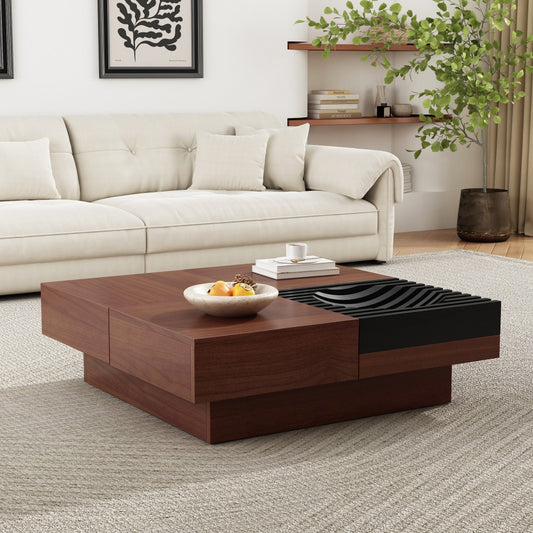 ya 28 Italian Retro - Brown Inspired Acacia Wood Storage Coffee Table ,Easy Assembly