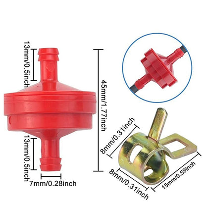 ya 17 Red Inline Fuel Filter For with 20xHose Clamps Clips Fits 1/4in