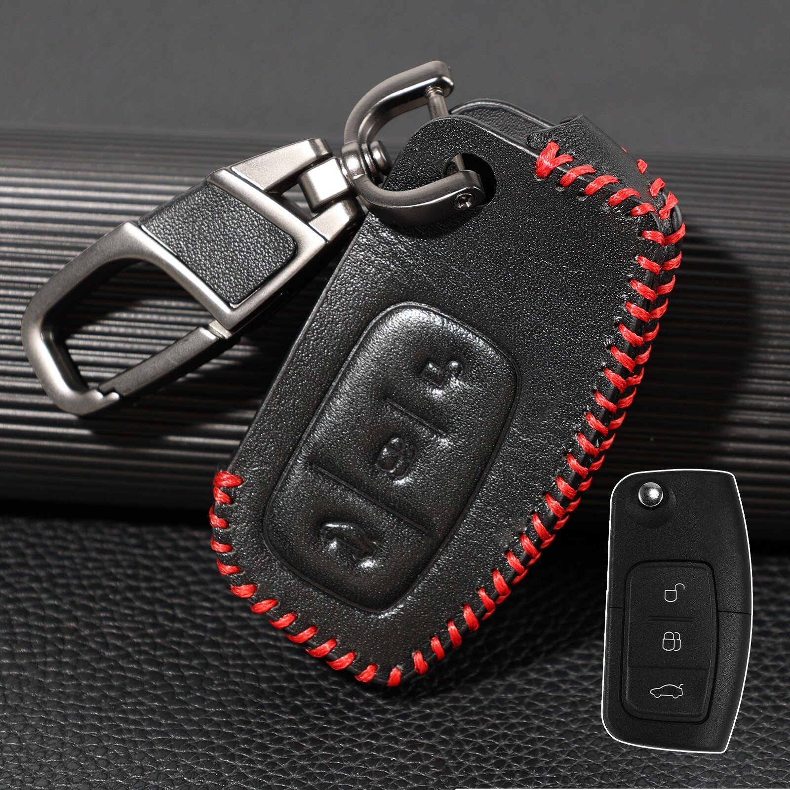 ya 5 8.7 Button PU Leather Remote Fob Key Ring Case Cover for Ford Fiesta Focus Mondeo