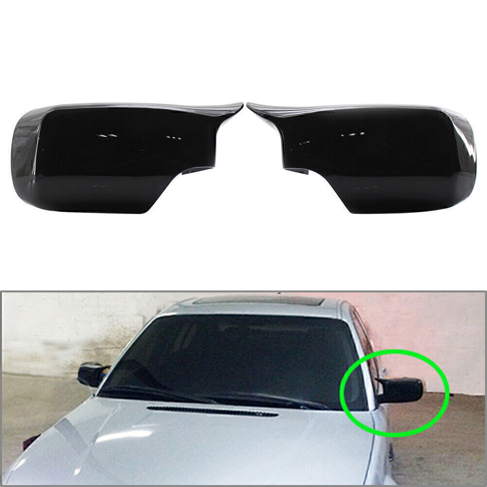 ya 7 6.10 Glossy Black Pair Rear View Side Mirror Cover Cap for BMW E46 3 Series 1998-2005