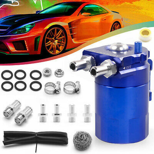 ya 27 6.21 Aluminum Blue 300ML Oil Catch Can Kit Reservoir Tank Universal Breather Baffled