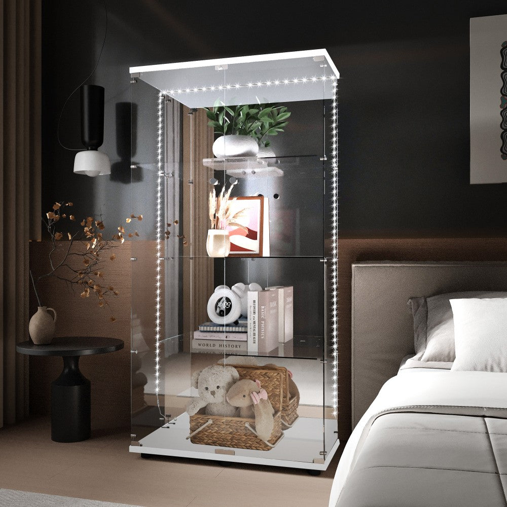 ya 28 Tempered Glass White Display/Storage Cabinet - Bluetooth LED Strip, Door Lock