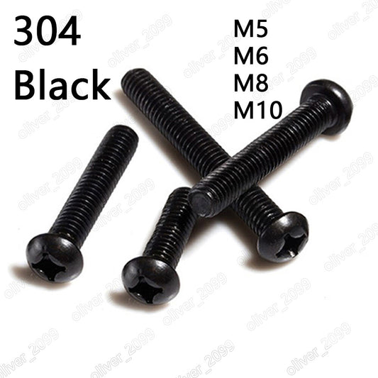 Black 304 Stainless Steel Phillips Cross Pan Head Screws Bolts M5 M6 M8 M10
