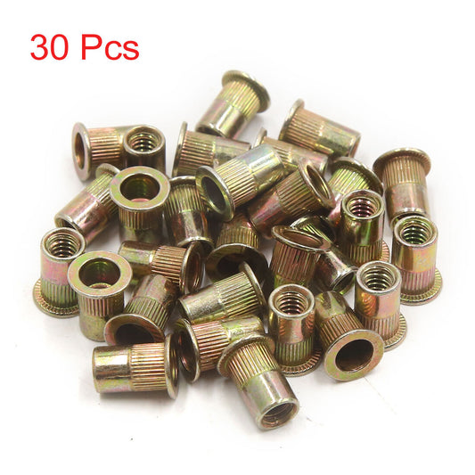 ya 2 7.15 30Pcs Zinc Plated Carbon Steel Car Rivet Nut Flat Head Insert 1/4-20
