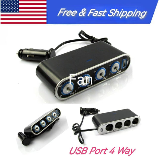ya 1 7.8 USB Port 4 Way Car Cigarette Lighter Socket Splitter DC 12V/24V for Charger Adapter(