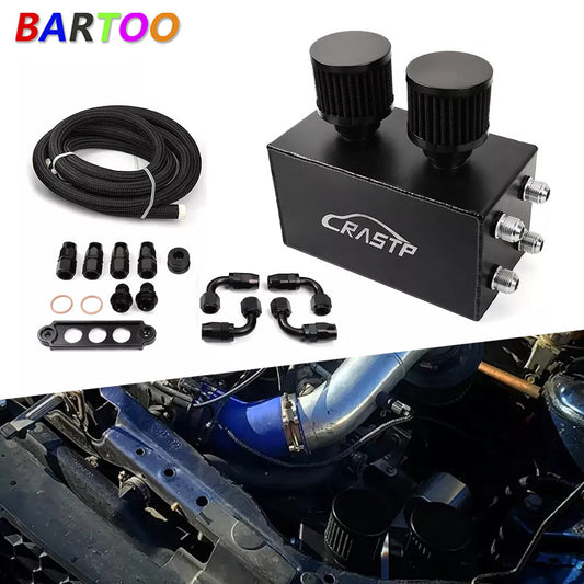 ya 27 6.21 AN10 Oil Catch Can Reservoir Tank w Dual Breather Filter Baffled Tank Kit 4 Port