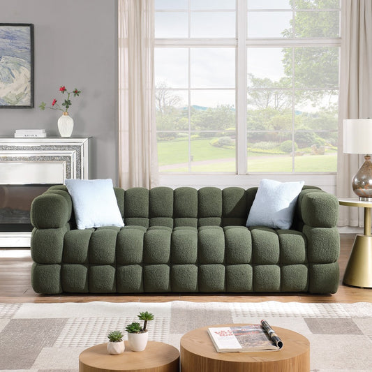 ya 28 Boucle 3-Seater Sofa Olive Green ÿ 84.3 L X 35.83 D for Living Room