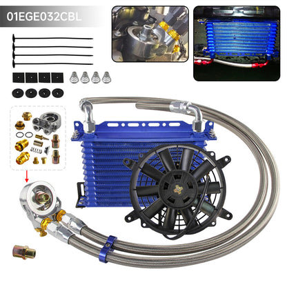 ya 5 8.7 13 Row Oil Cooler Kit w/Thermostat Oil Filter Adapter Kit+7 Electric Fan Kit BL