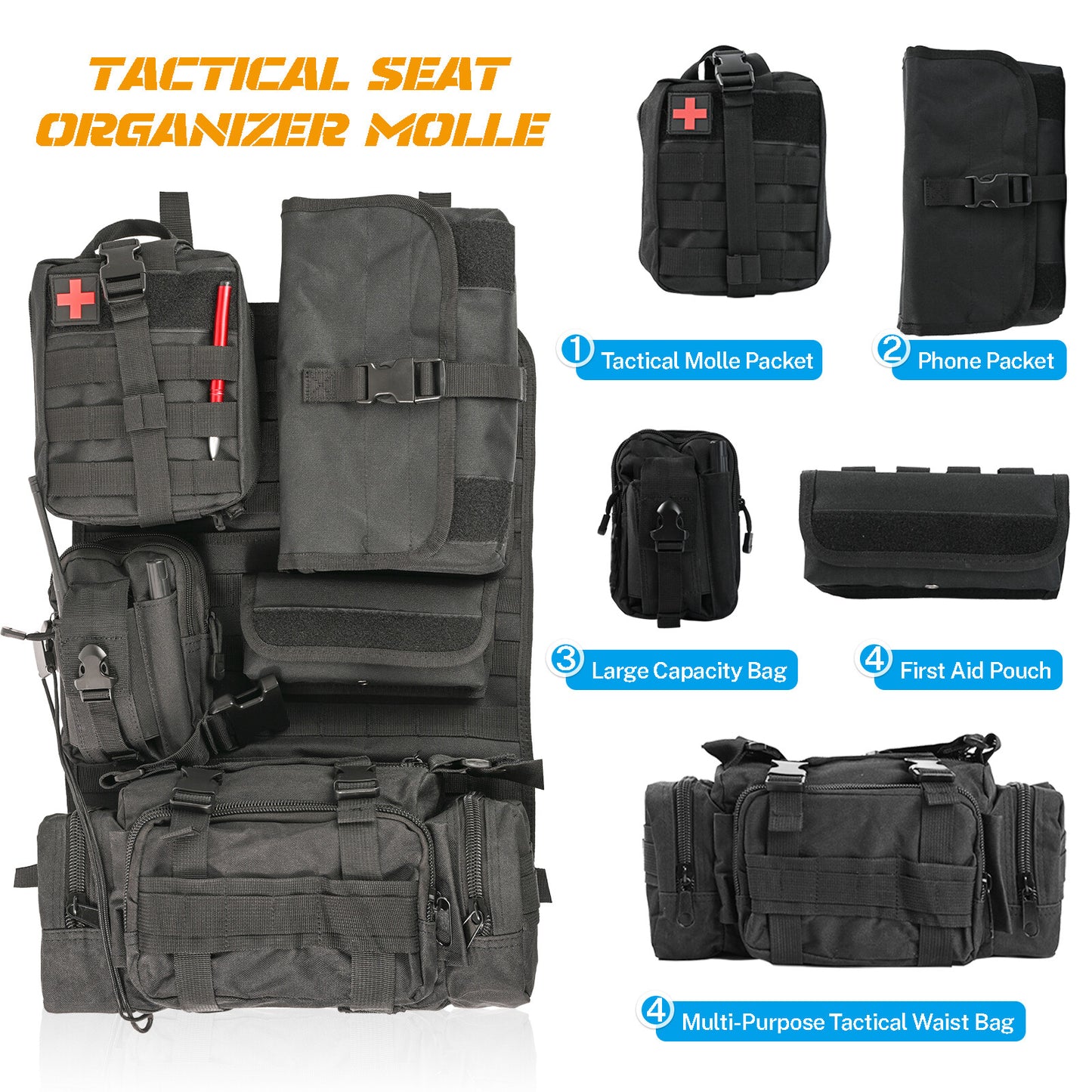 ya 12 5.22 Tactical Car Vehicle MOLLE for SEAT Back Pouch Cover Protector Storage Bag Organizer