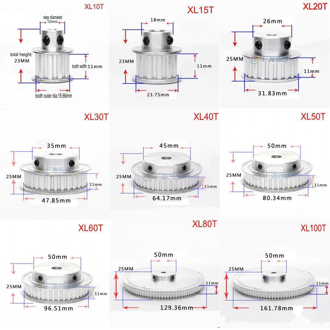 XL 10T-100T Timing Belt Pulley Synchronous Wheel Select Bore For 10mm Width Belt