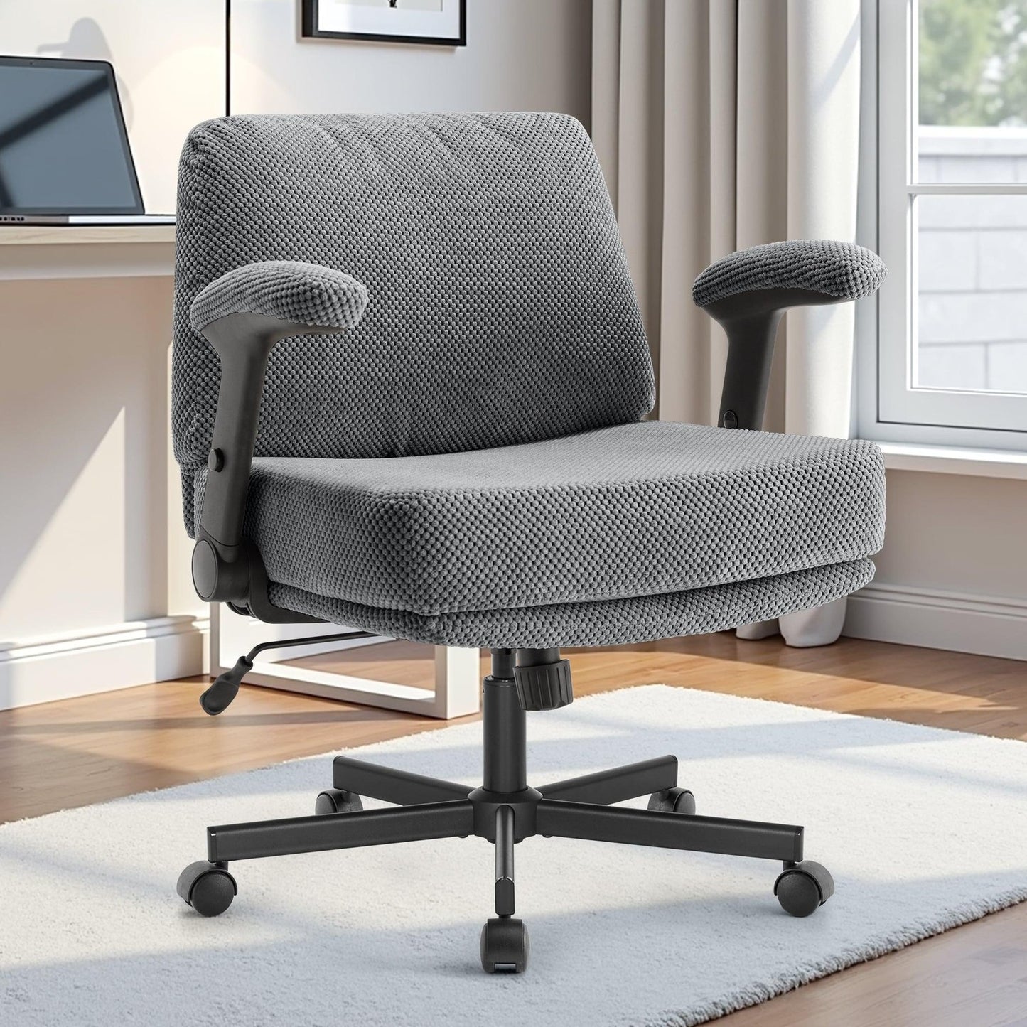 ya 28 Grey Cross Office Chair - Adjustable Swivel Flip Arms Wheels Cushion Ergonomic