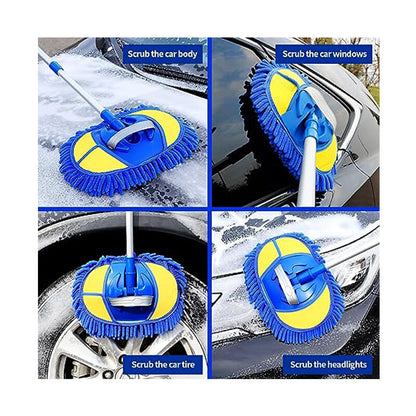 ya 5 8.7 Microfiber Car Wash Brush Mop Kit with stretchable Long Handle Car Cleaning Blue