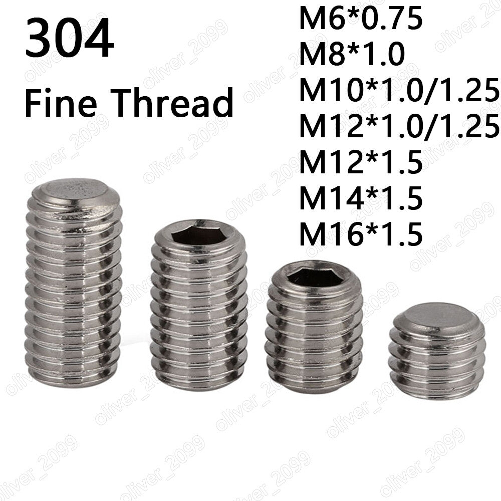 Fine Thread Stainless Steel Hex Socket Set Screws Flat Point Grub Screws M6-M16