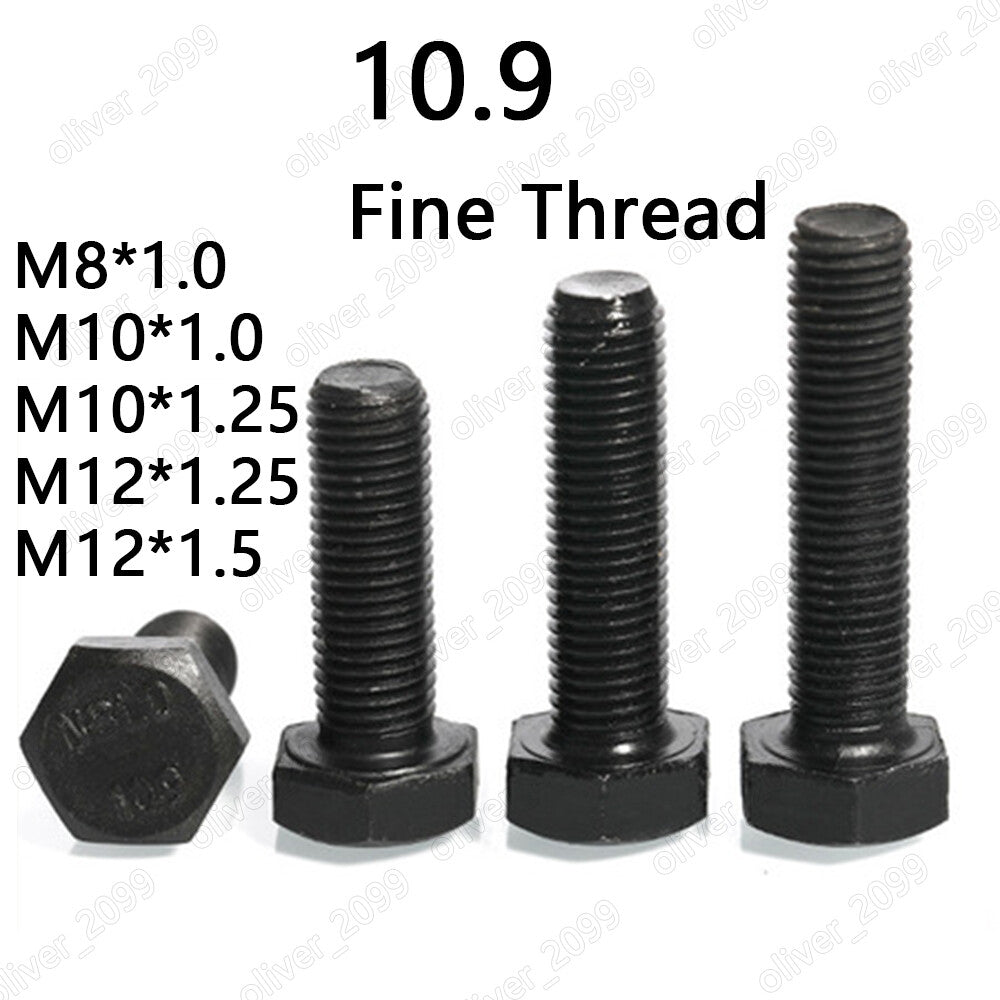 Fine Thread Black 10.9 Steel Hexagon Bolts Hex Head Screws M8 M10 M12