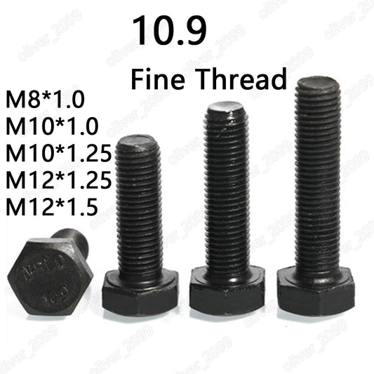 Fine Thread Black 10.9 Steel Hexagon Bolts Hex Head Screws M8 M10 M12