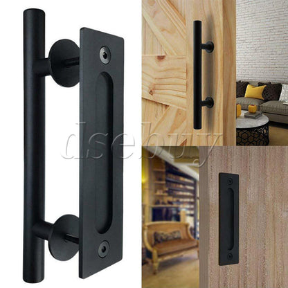 ya 14 Carbon Steel Round Handle Replacement Set for Sliding Barn Door Black 12 Inch