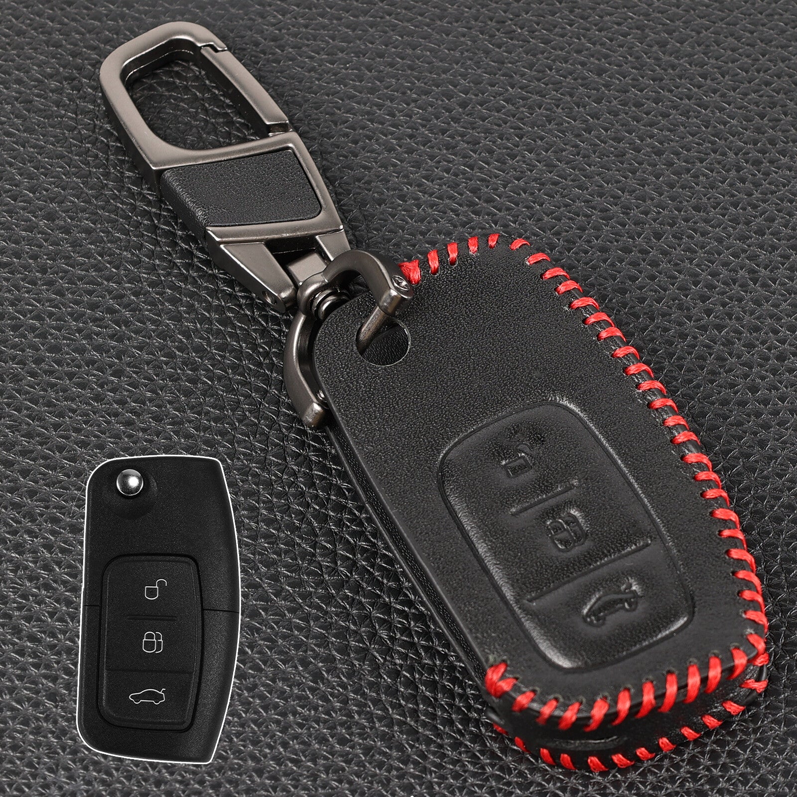 ya 5 8.7 Button PU Leather Remote Fob Key Ring Case Cover for Ford Fiesta Focus Mondeo