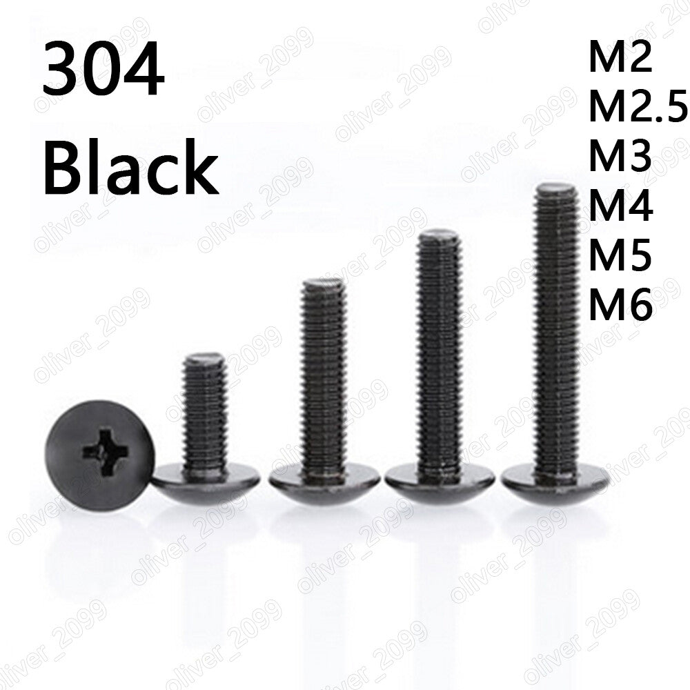 Black 304 Stainless Steel Phillips Cross Truss Head Machine Screw M2 M3 M4 M5 M6
