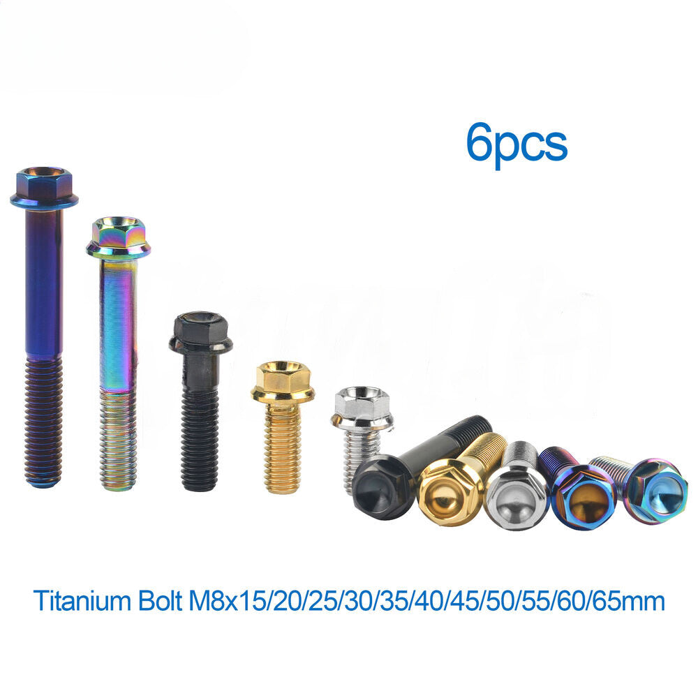 6pcs Titanium Bolt Flange Head Hex Screw M8x15/20/25/30/35/40/45/50/55/60/65mm
