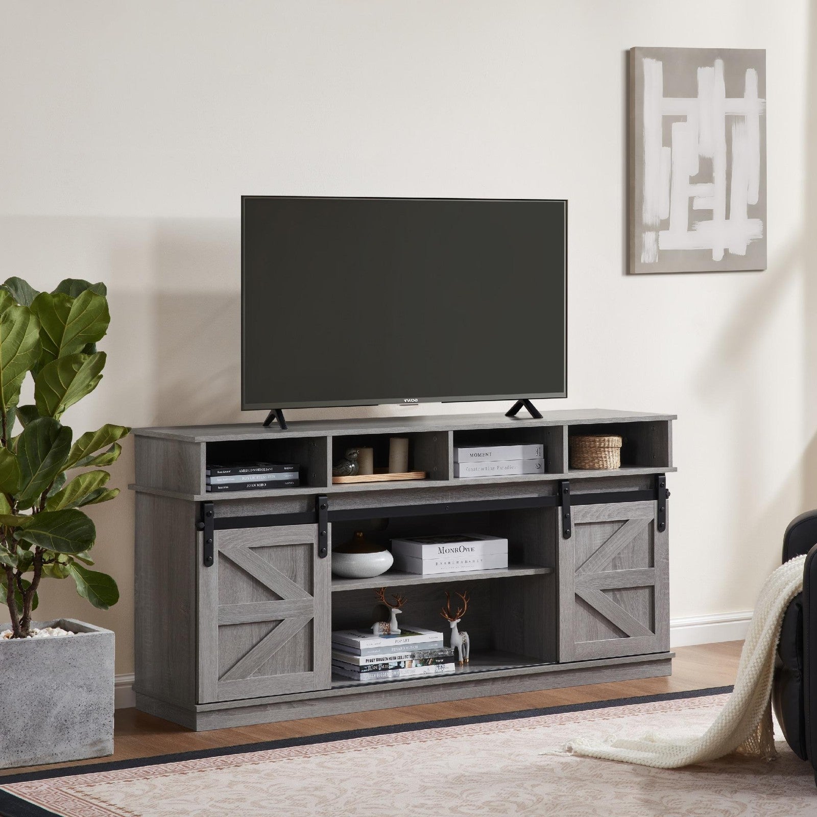 ya 28 TV Stand Storage Cabinet Grey Table With Adjustable For TVs Up To 65
