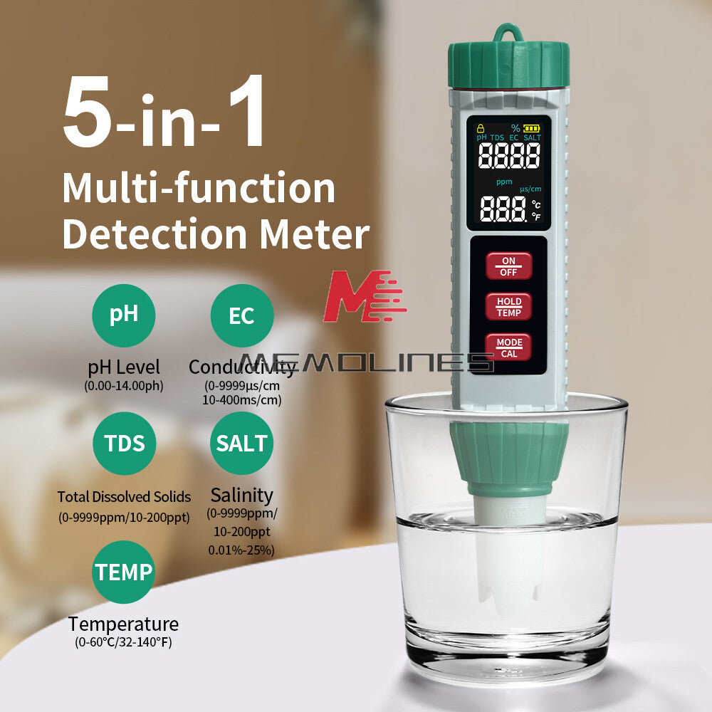 ya 26 PH/EC/TDS/Salinity/Temperature 5-in-1 High Pision Digital Water Quality Meter