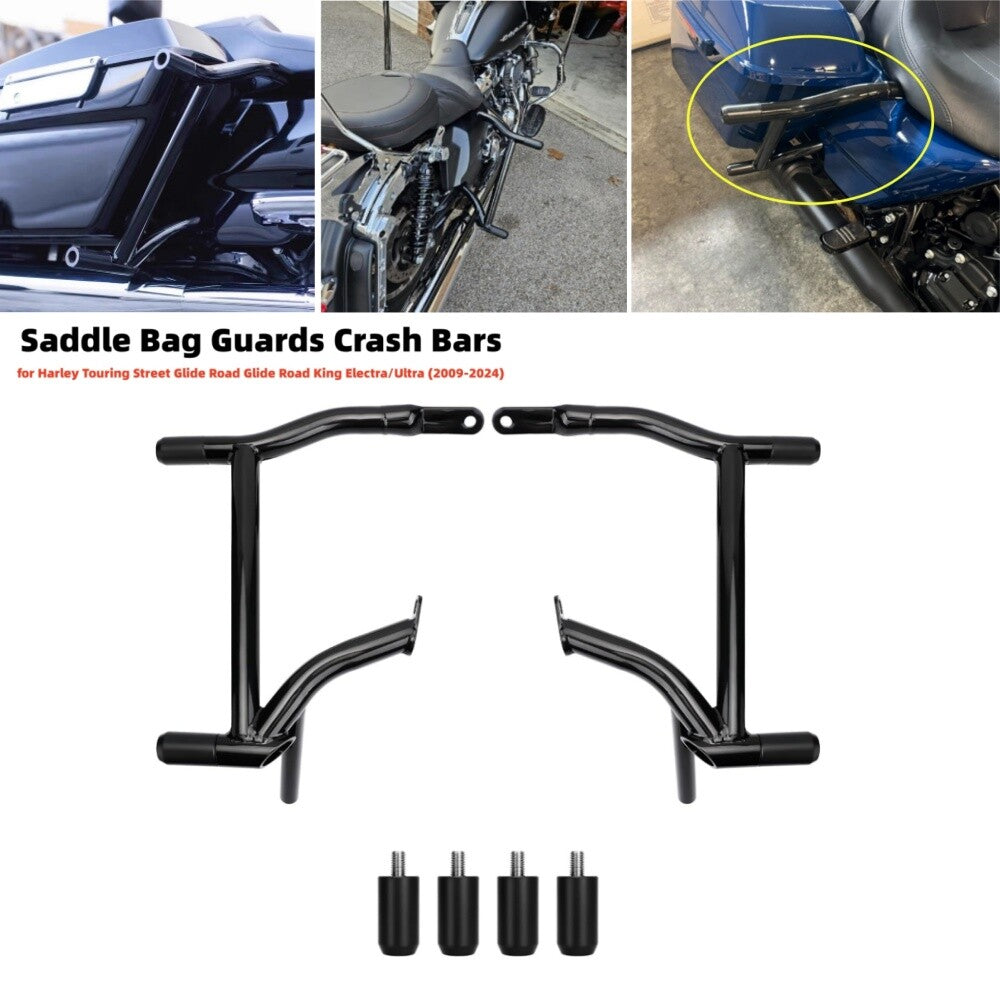 ya 27 7.20 Black Saddlebag Guards Rail Crash Bar for Harley Touring 09-24 Electra Glide