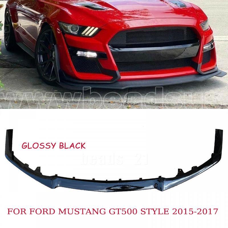 ya 4 6.17 Front Bumper Lip Chin Spoiler for Ford for Mustang GT500 Style 2015-17 Glossy Black