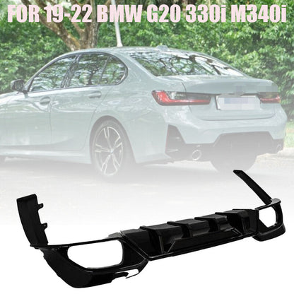 ya 11 10.28 REAR DIFFUSER W/ CORNER SPATS FOR 19-22 G20 330i M340i CTM STYLE GLOSS BLAC
