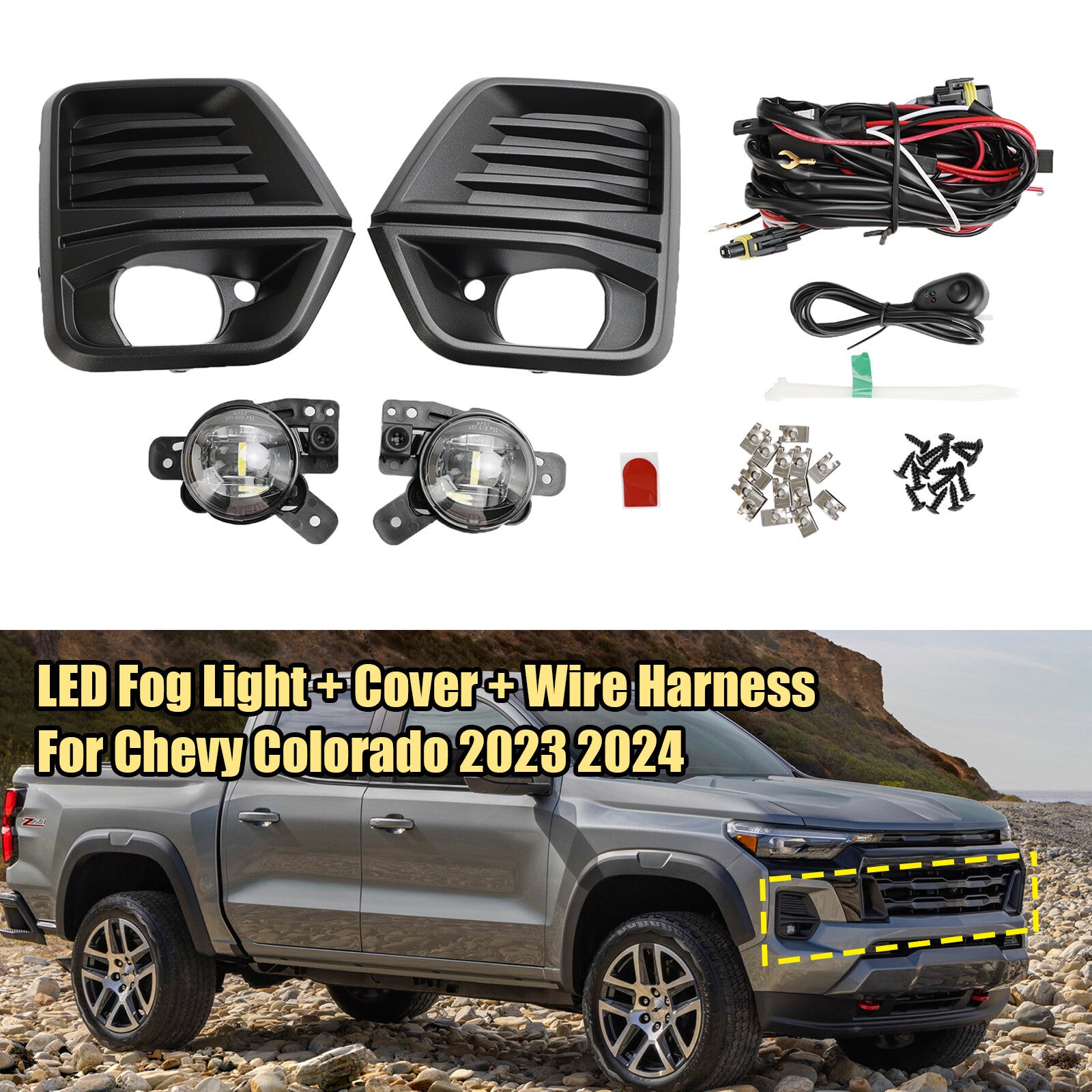 ya 1 8.5.1 Front Bumper LED Fog Light + Cover + Wire Harness for Chevy Colorado 2023 24 #1