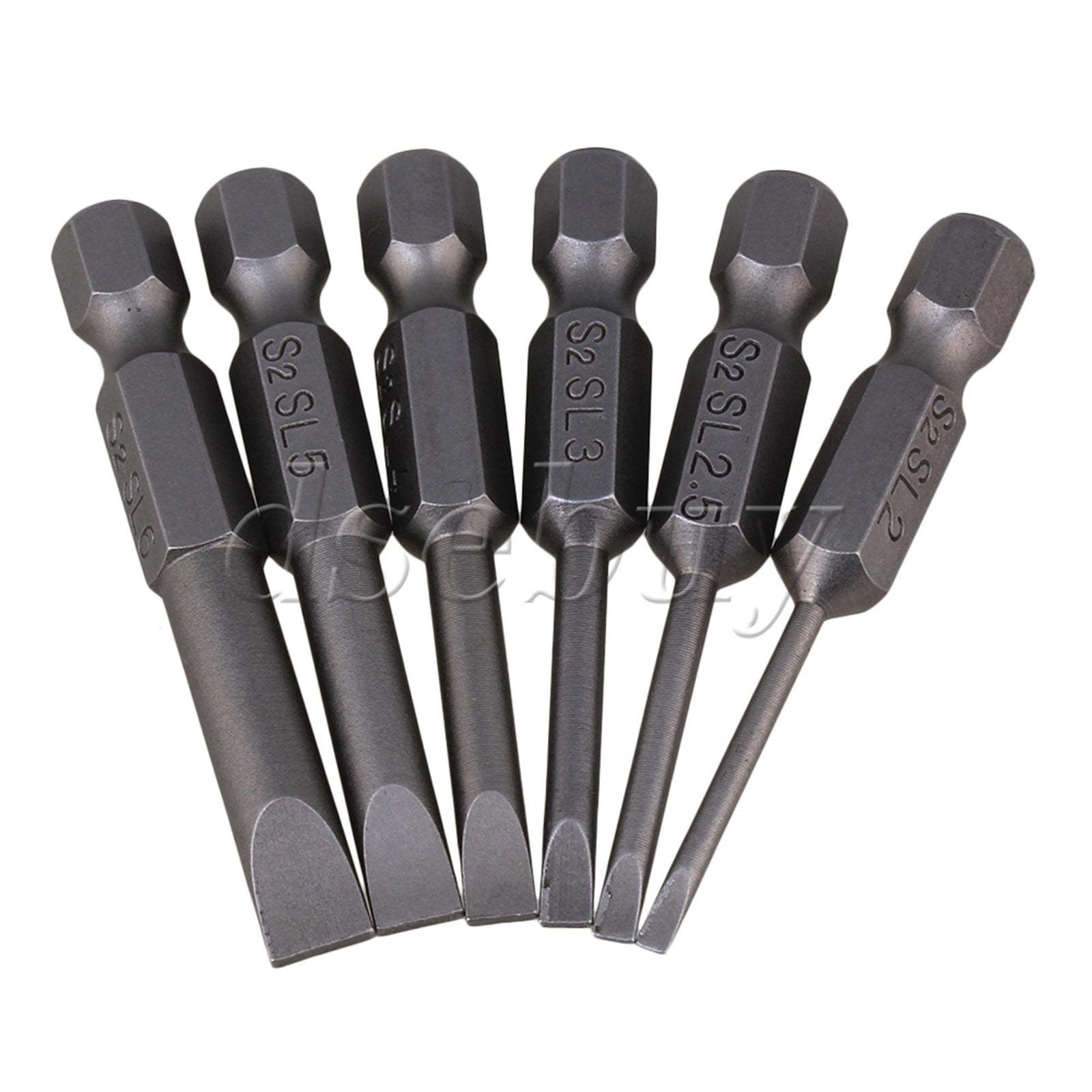ya 26 6 x S2 Alloy Steel 1/4  Hex Shank Flat Head Slotted Tip Screwdriver Bits