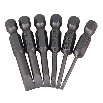 ya 26 6 x S2 Alloy Steel 1/4  Hex Shank Flat Head Slotted Tip Screwdriver Bits