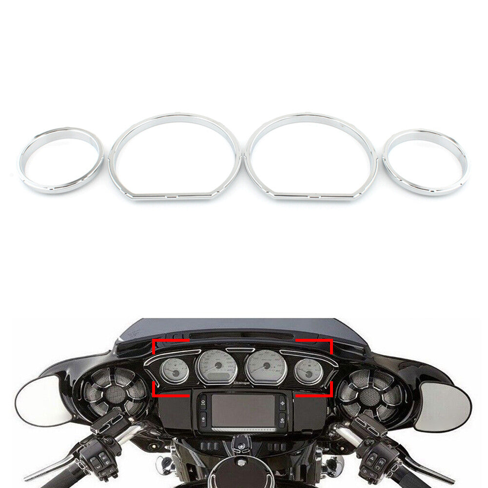 ya 2 6.29 1x Chrome Instrument Board Gauge Bezel Kit Fit for Harley Touring Street Glide 14-23
