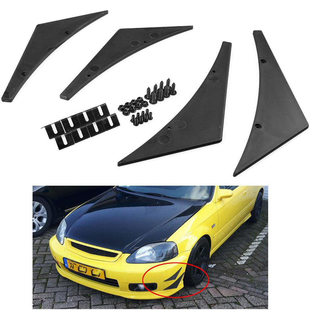 ya 4 6.17 4pcs Black Pattern Car Bumper Fin Canard Splitter Diffuser Valence Spoiler Lip