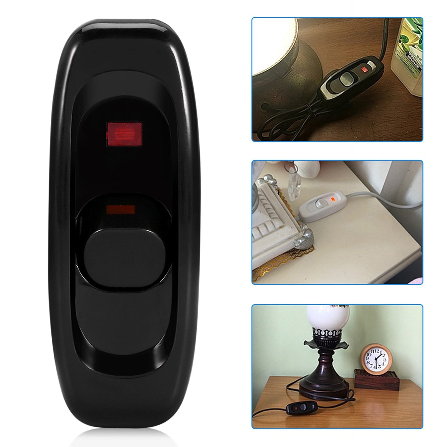 ya 14 Black AC 250V 10A Inline ON/OFF Table Desk Lamp Cord Cable Switch With LED
