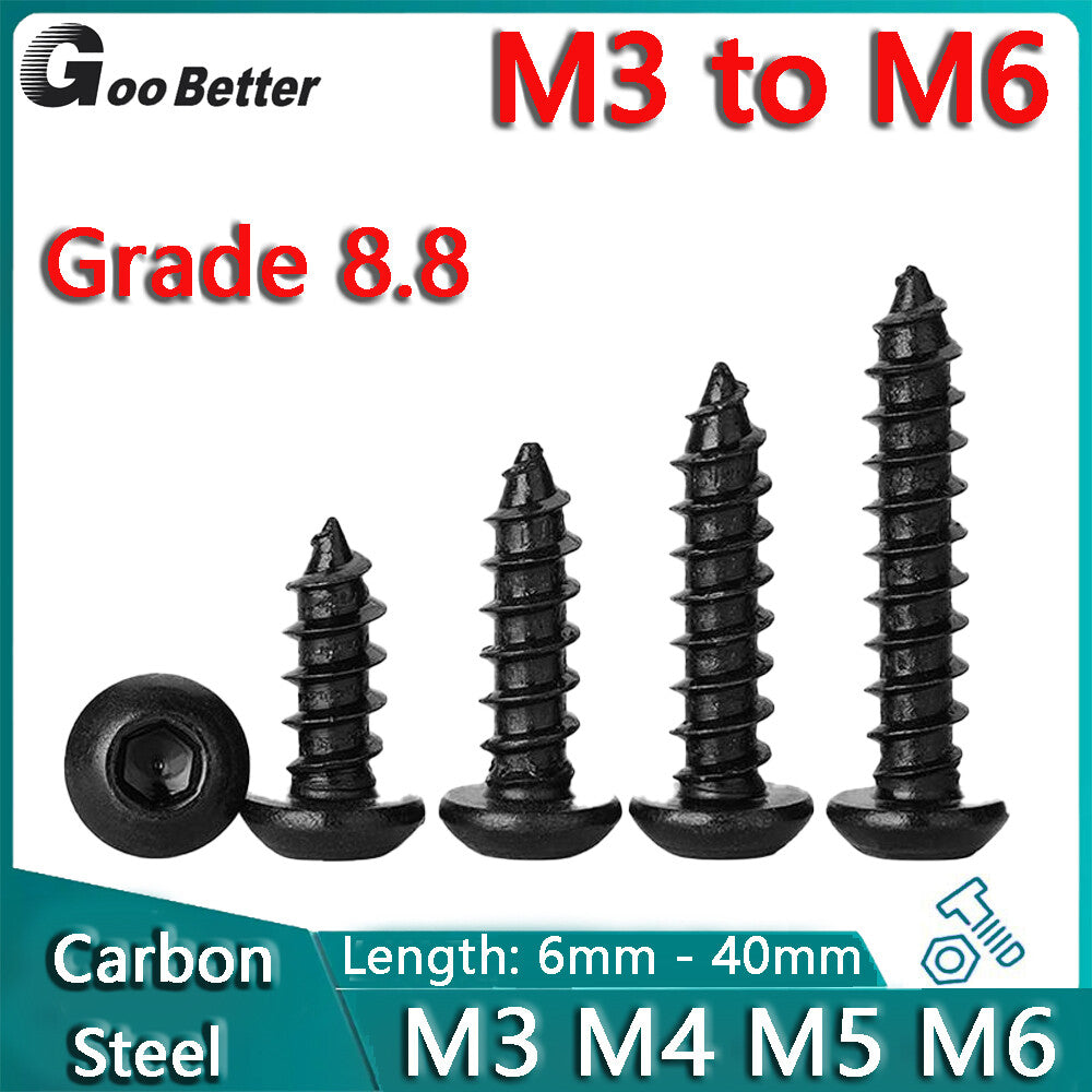 M3 M4 M5 M6 Black Carbon Steel Hex Socket Cap Head Self Tapping Screws Grade 8.8