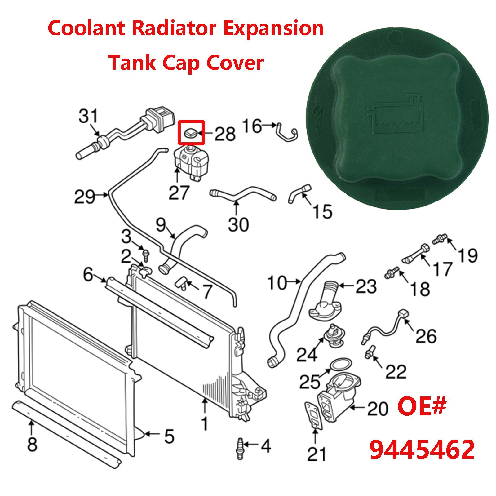 ya 7 6.10 Coolant Radiator Expansion Tank Cap Cover for Volvo V70 V90 XC70 XC90 # 9445462