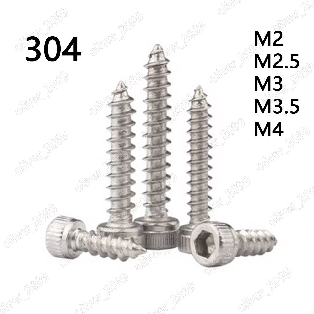 304 Stainless Steel Hex Socket Knurled Cap Head Sheet Metal Screws M2 M2.5 M3 M4