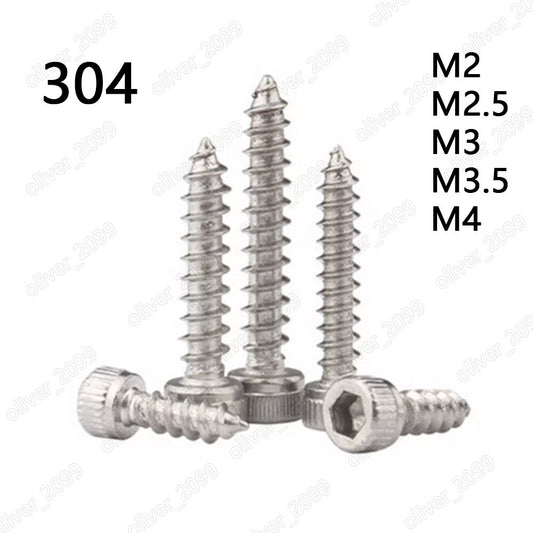304 Stainless Steel Hex Socket Knurled Cap Head Sheet Metal Screws M2 M2.5 M3 M4