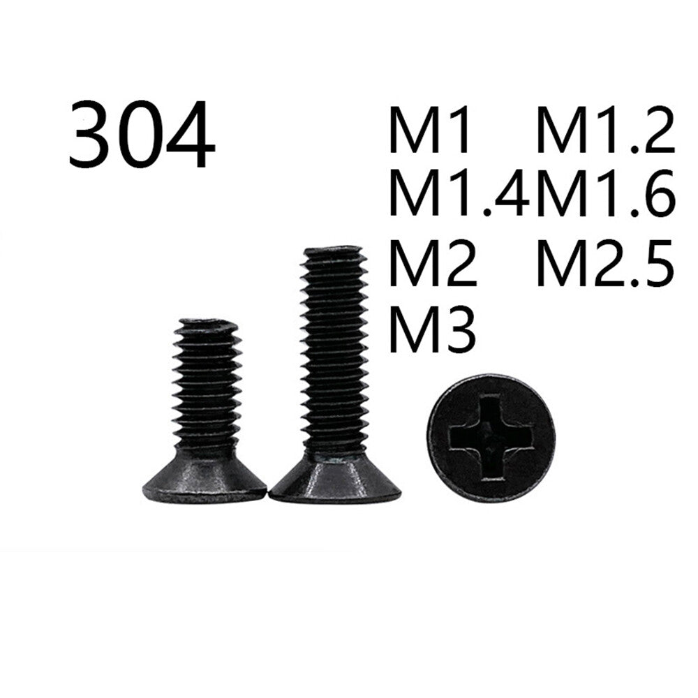 Black 304 Stainless Steel Phillips Countersunk Head Small Micro Screws M1-M3