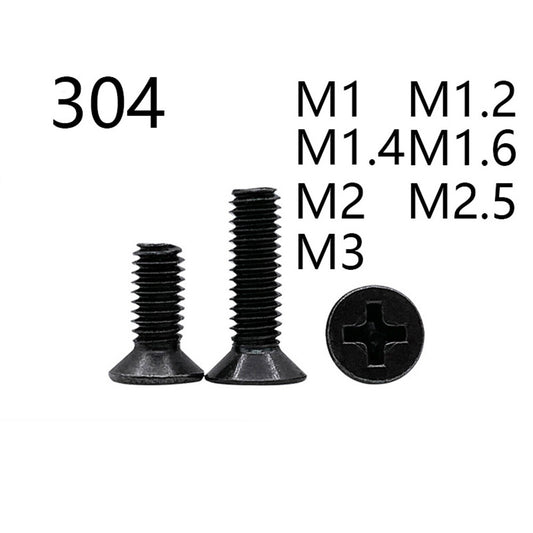Black 304 Stainless Steel Phillips Countersunk Head Small Micro Screws M1-M3