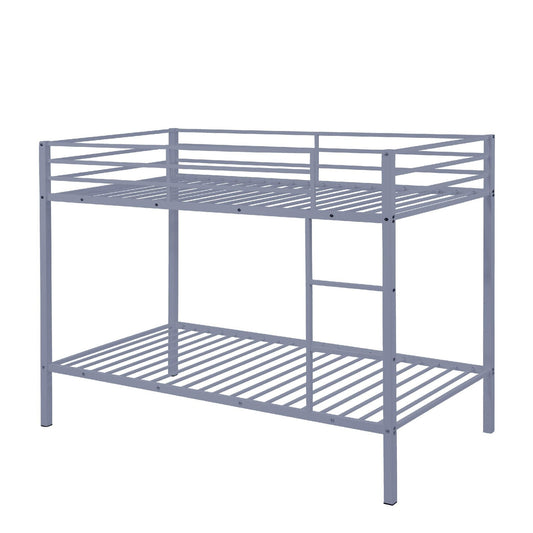 ya 28 Metal Bunk Bed Gray Twin Over Twin | Low Profile Design | Built-in Ladder