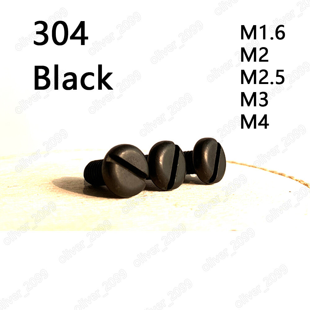 Black 304 Stainless Steel Slotted Pan Head Screws M1.6 M2 M2.5 M3 M4