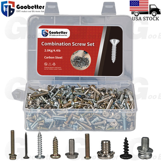 4.4lb Various Screw Bolt Set Flat Hex Pan Round Socket Cap Head Screw Assortment