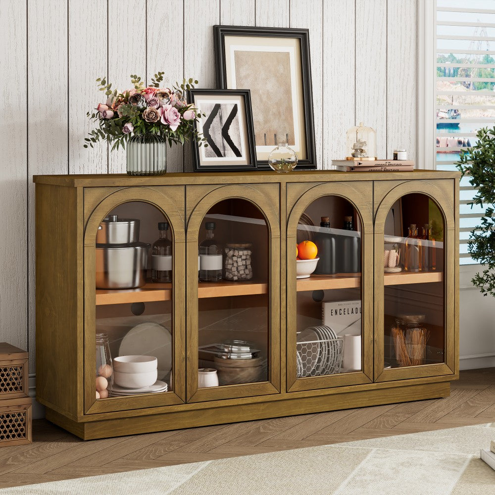 ya 28 For Kitchen Room Old Pine 4-Door Buffet Cabinet - Glass Doors,Adjustable Shelves