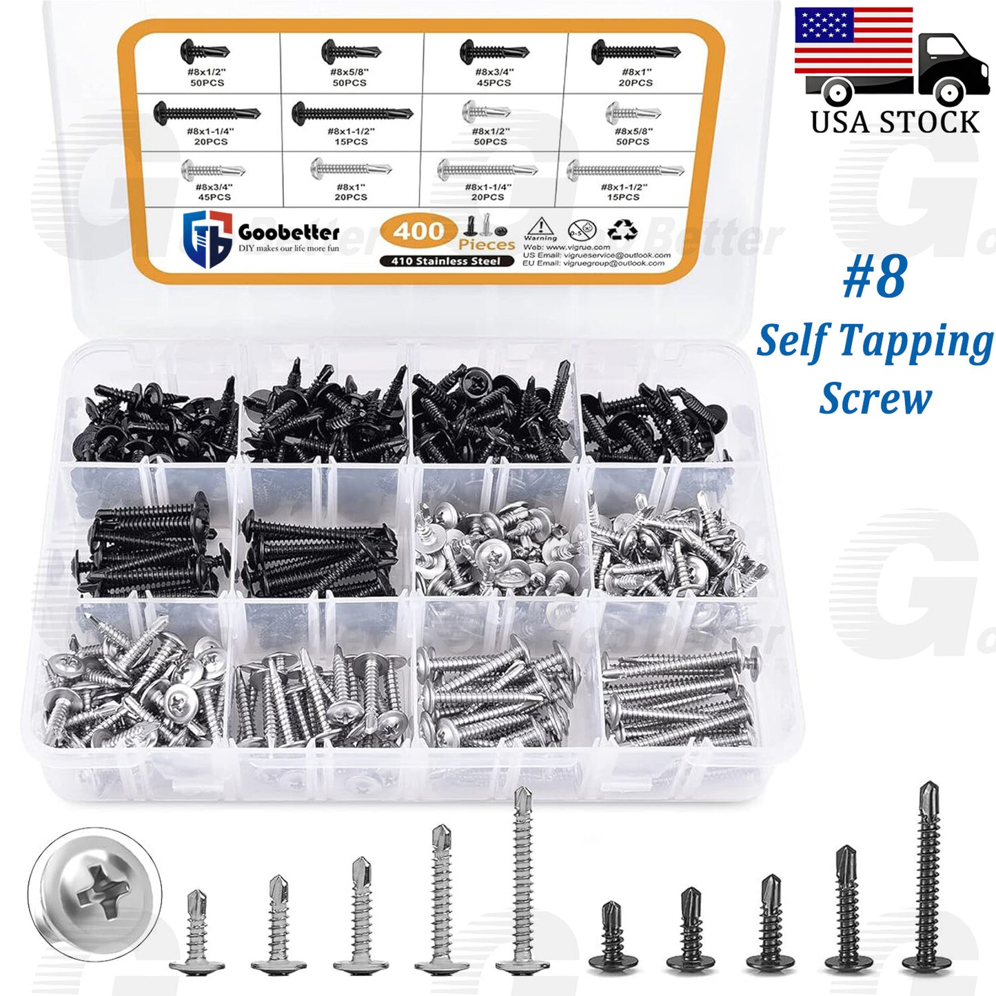 400X #8 Phillips Wafer Head Self Tapping/Drilling Screws Kit 410 Stainless Steel
