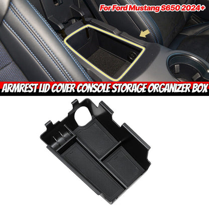 ya 5 8.7 1x Black Armrest Lid Cover Center Console Storage Box for for Ford for Mustang 2024-2025
