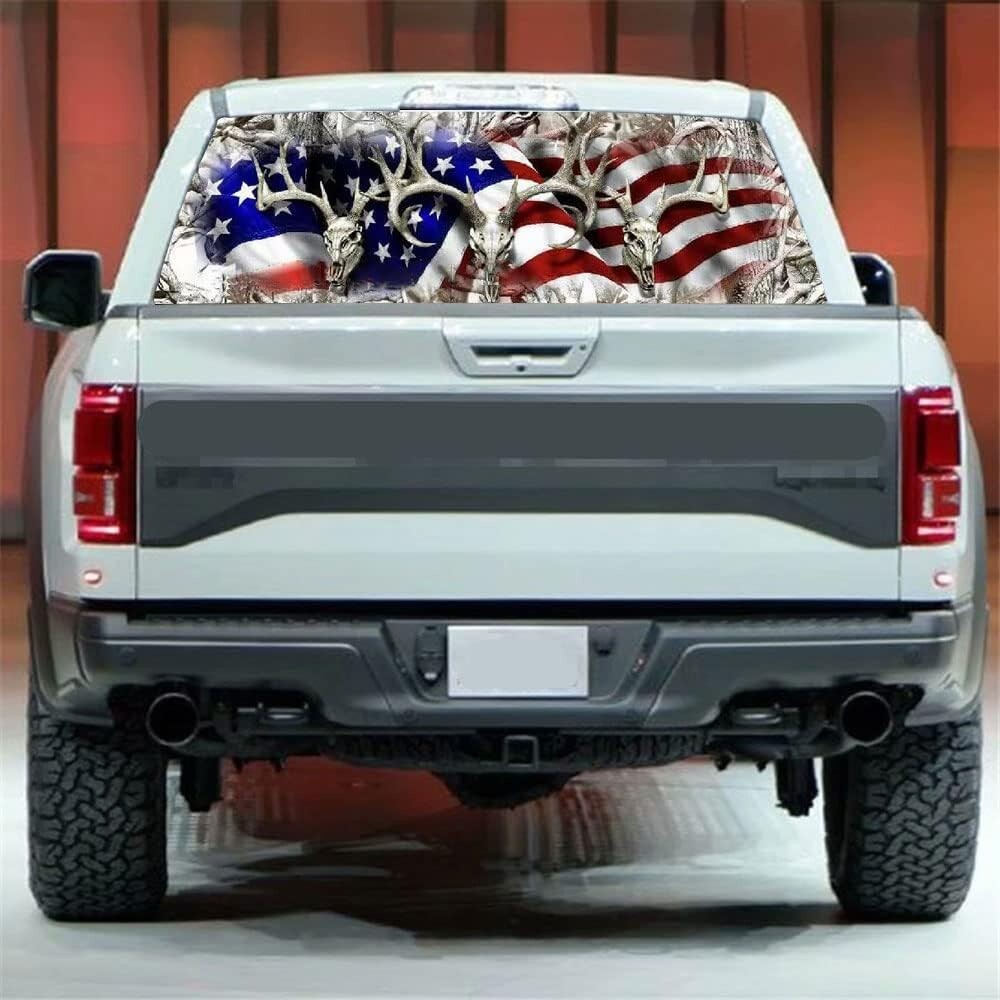 ya 1 7.8 Car Rear Window Decal Antelope Skull American Flag Sticker for Trucks SUV Car F