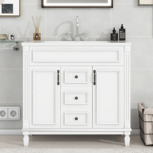 ya 28 White 36 Bathroom Vanity with Single Sink Combo Vanity Cabinet w/Six Drawers